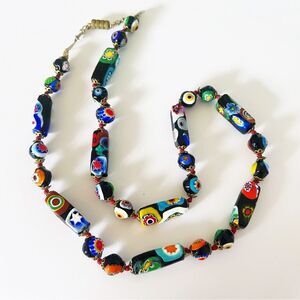 Vintage / Antique millefiori Italian glass multi color beaded necklace 20”